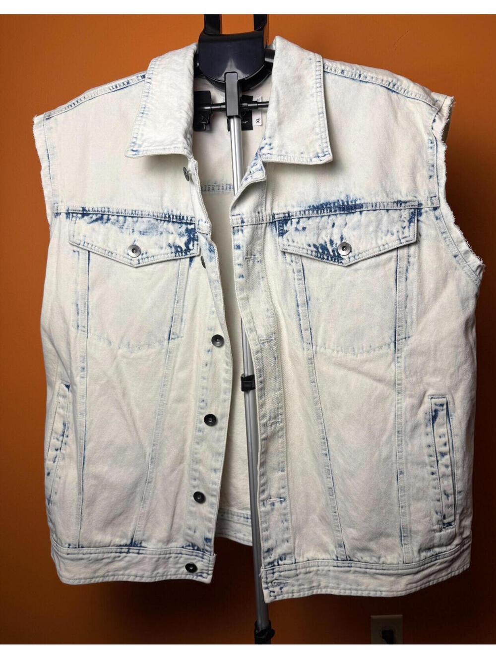Original Use XL mens stone wash acid wash denim vest biker punk rocker